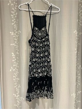 Anthropologie Black and White Embroidered Midi Slip Dress